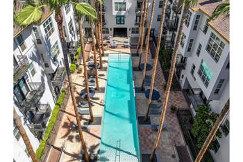 aerial view of swimming pool at Roosevelt Square apartments